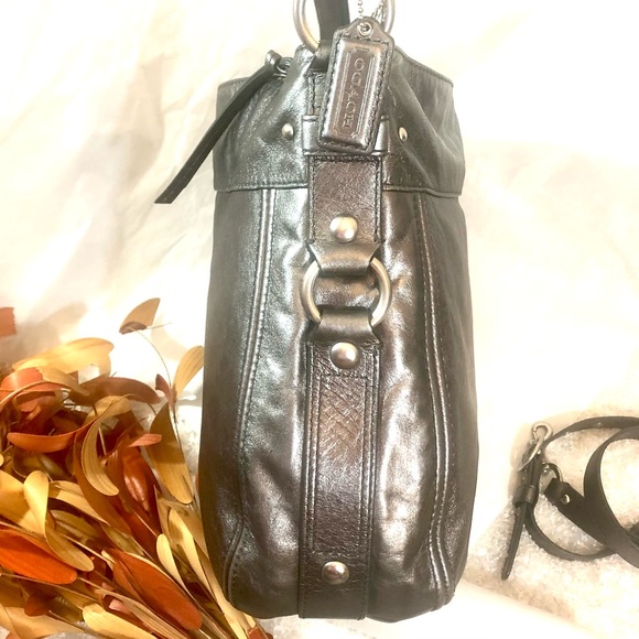Coach 100% genuine leather silver convertible Large shoulder Bag crossbody hobo - Picture 8 of 13